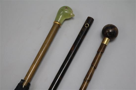 A 15ct gold mounted tortoiseshell parasol and two others